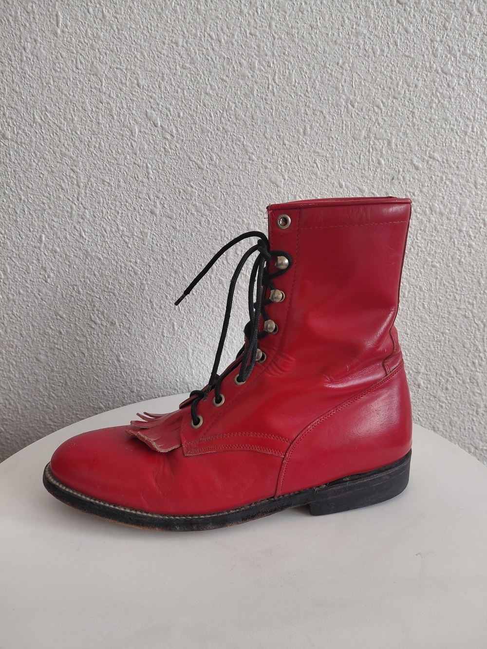 Cowtown  Red Leather  Short Western Cowboy Laced Up Boots